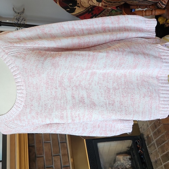 GAP marled pink 100% cotton sweater hi low red coral white size XL comfy baggy - Picture 3 of 15